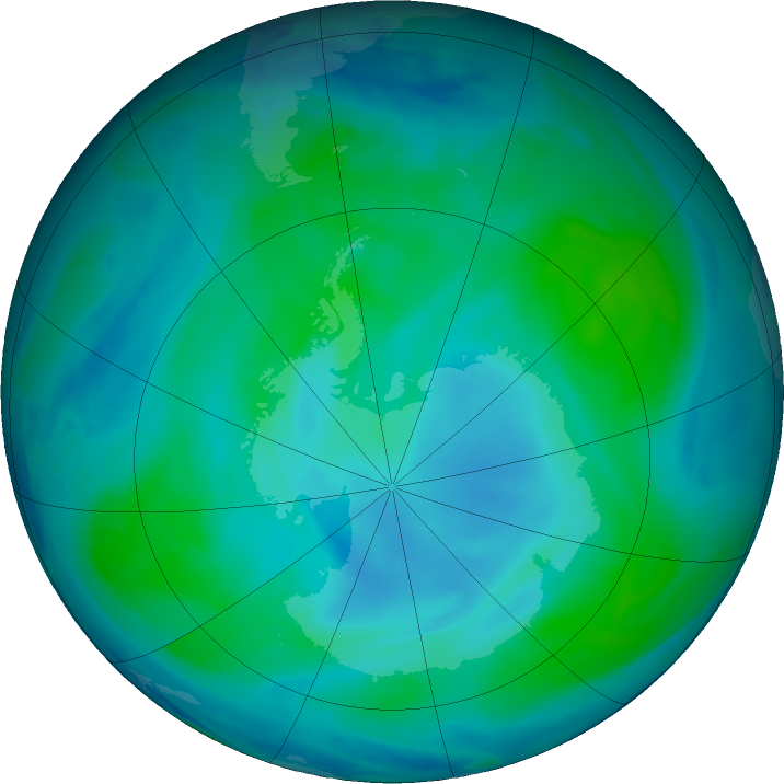 Antarctic ozone map for 23 January 2022